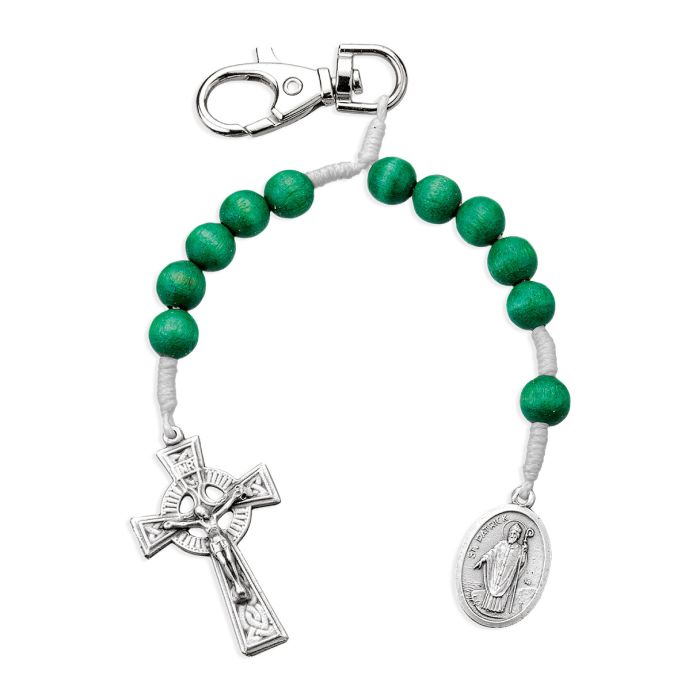 Saint Patrick One Decade Wood Rosary Backpack Clip