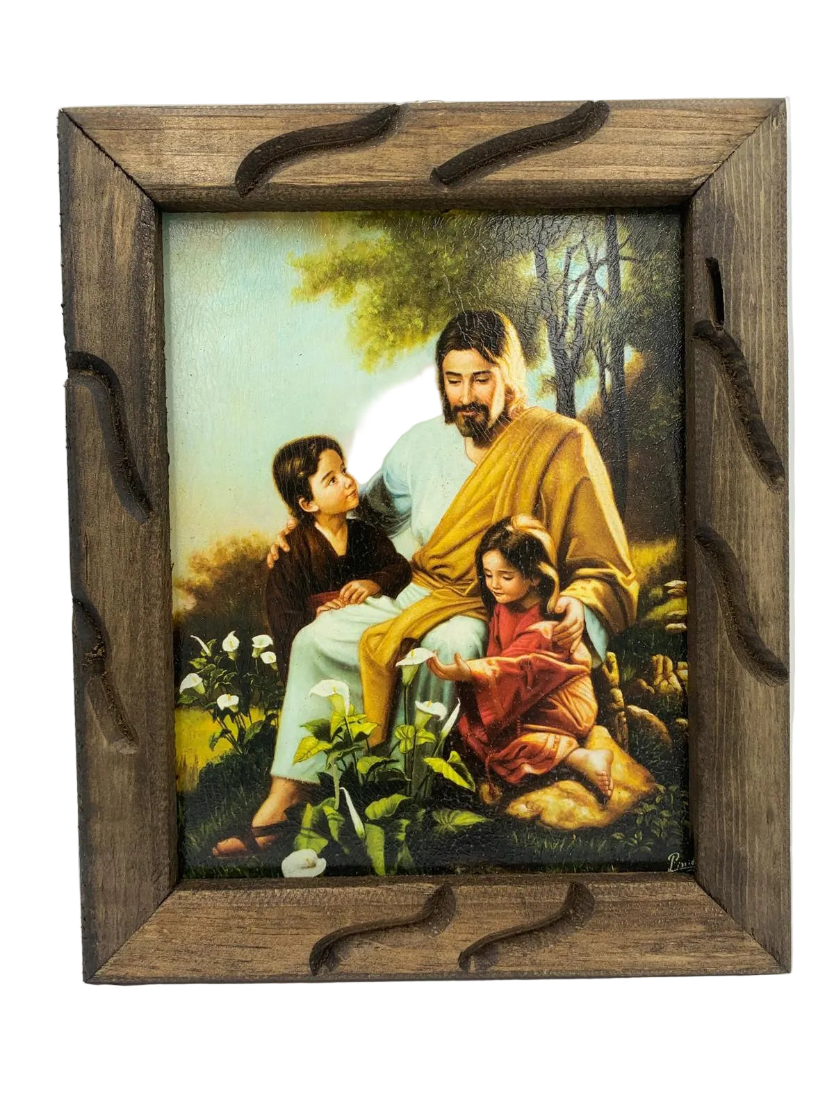 JESUS CON LOS NIÑOS CUADRO RUSTICO