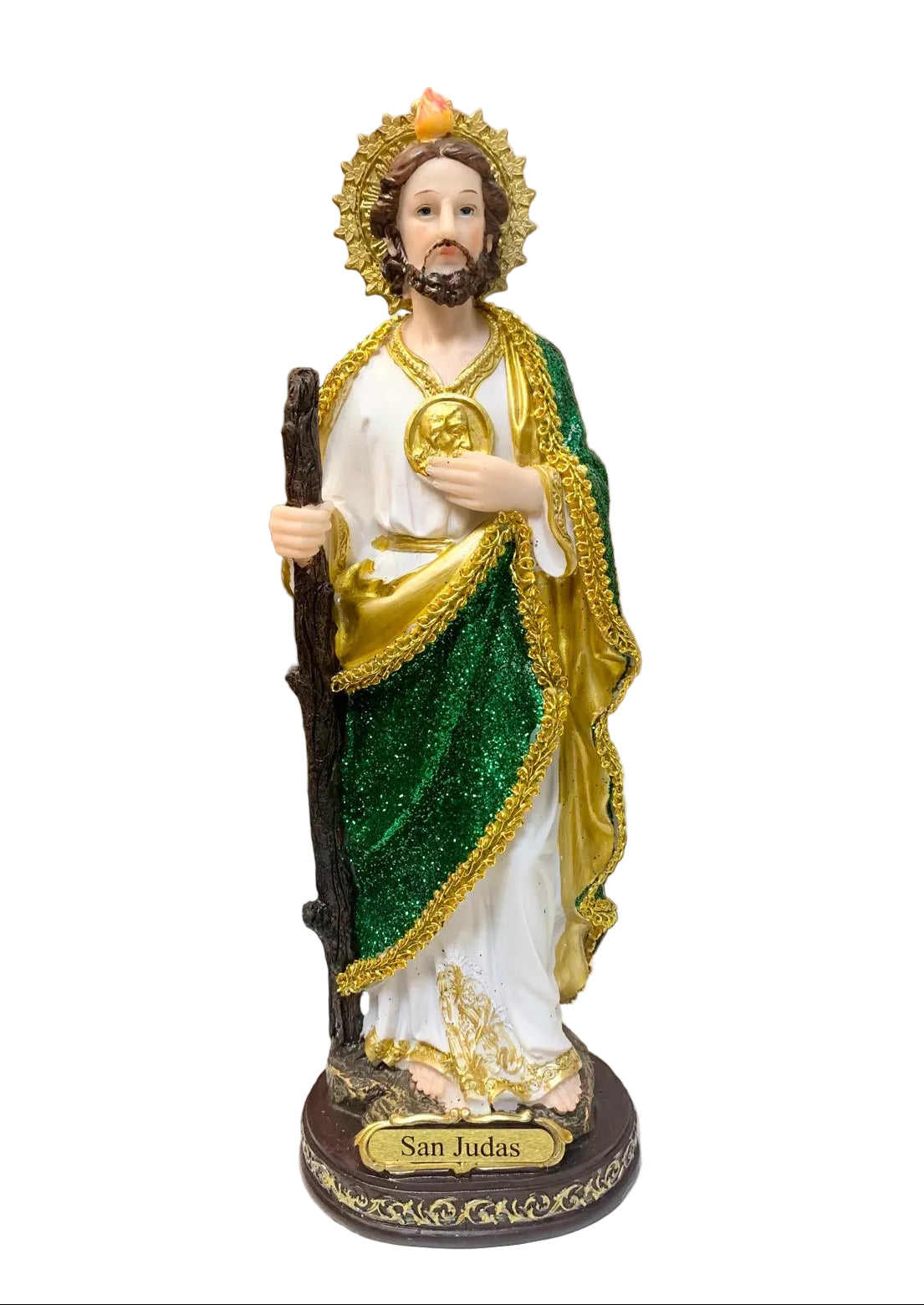 St. Jude Glitter Statue – San Judas Tadeo Resin Catholic Figurine 12" P-6