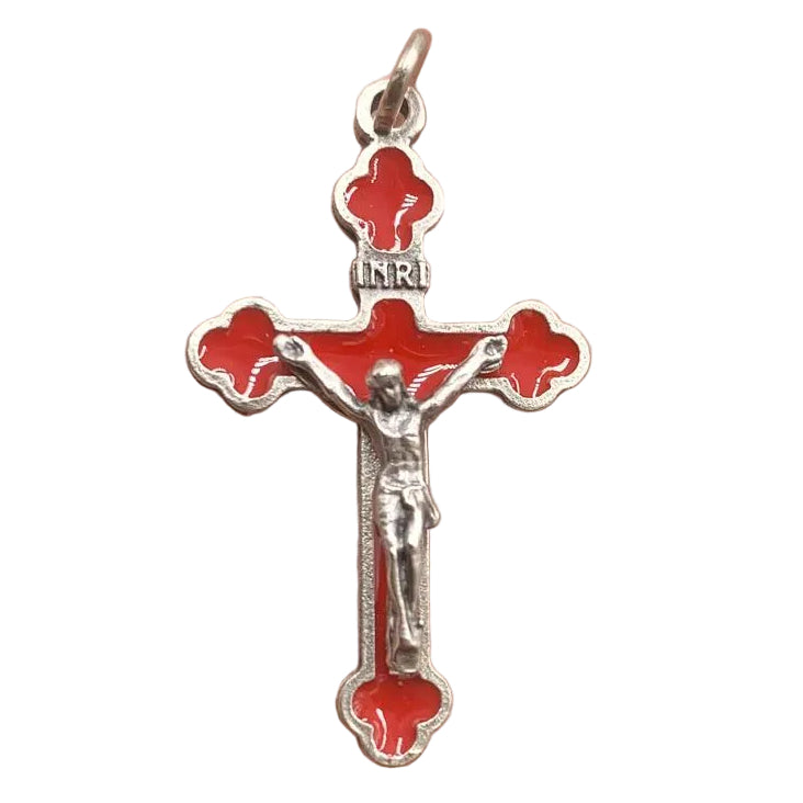 SMALL ENAMEL SILVER & RED CRUCIFIX