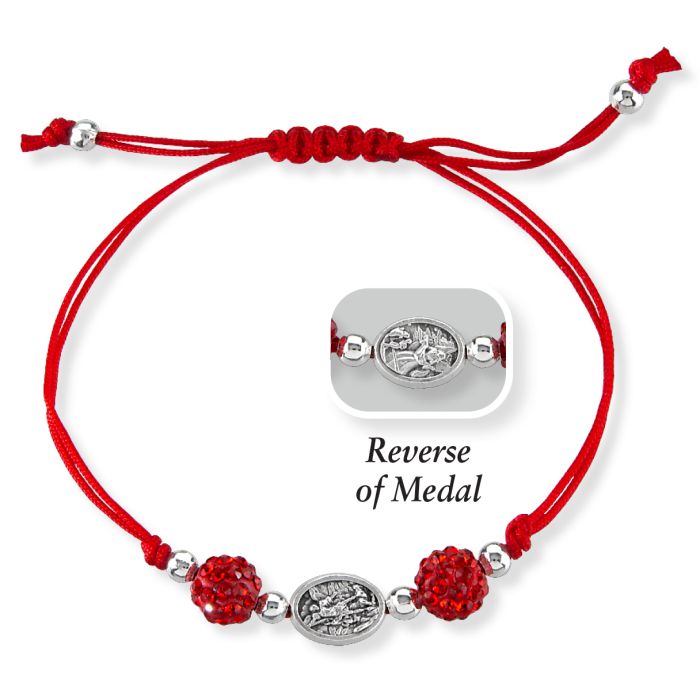 Red Cord Bracelet with Saint Michael Medal and Accent Beads