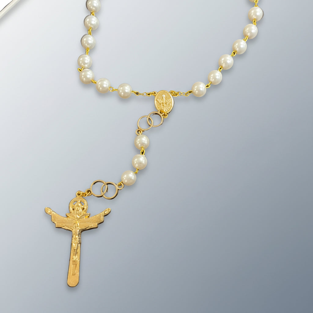 PEARL BEAD WEDDING RING & HOLY SPIRIT CENTER ROSARY