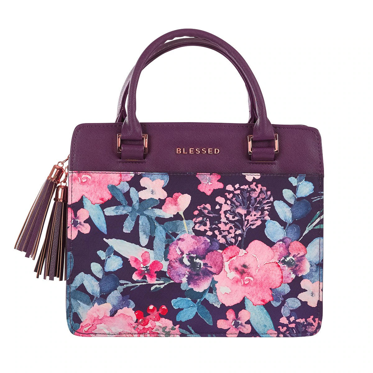 Blessed Purple Floral Faux Leather Purse-style Bible Cover