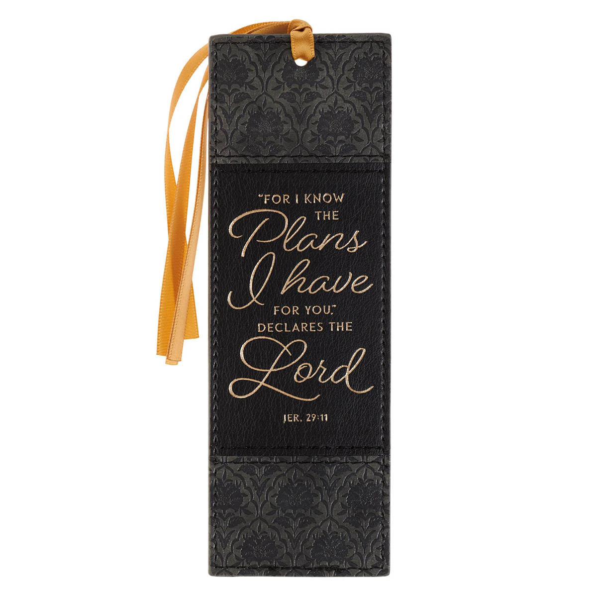The Plans Graphite and Black Floral Faux Leather Bookmark - Jeremiah 29:11