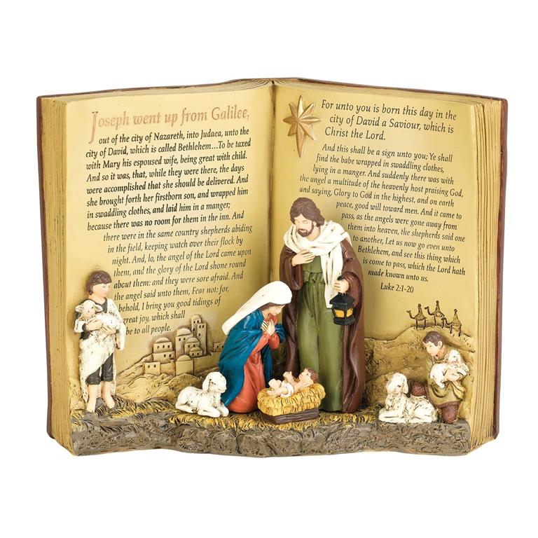 HOLY FAMILY BOOK FIGURINE RSN 6"HIGH
