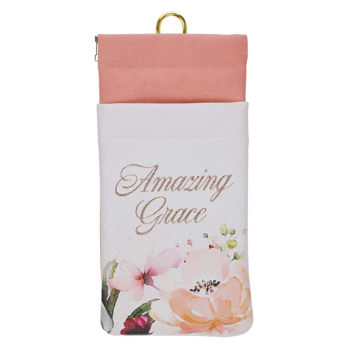 Amazing Grace Cream and Coral Floral Faux Leather Double Eyeglass Case