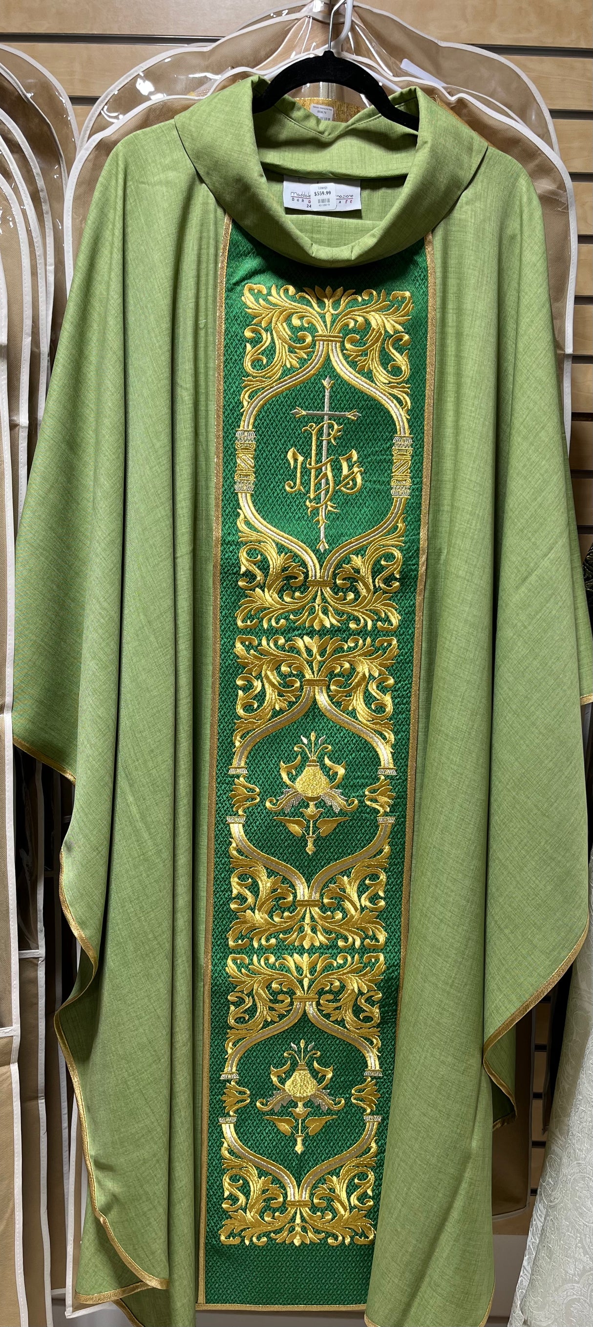 Green Chasuble (Gold JHS Cross)