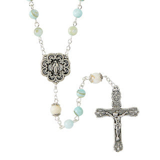 Glass River Pearl Rosary- Aqua