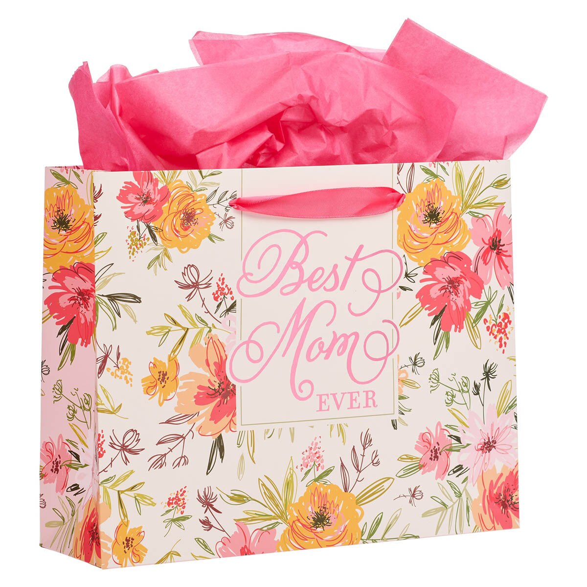Best Mom Ever Pink Floral Large Gift Bag with Card - Isaiah 62:4
