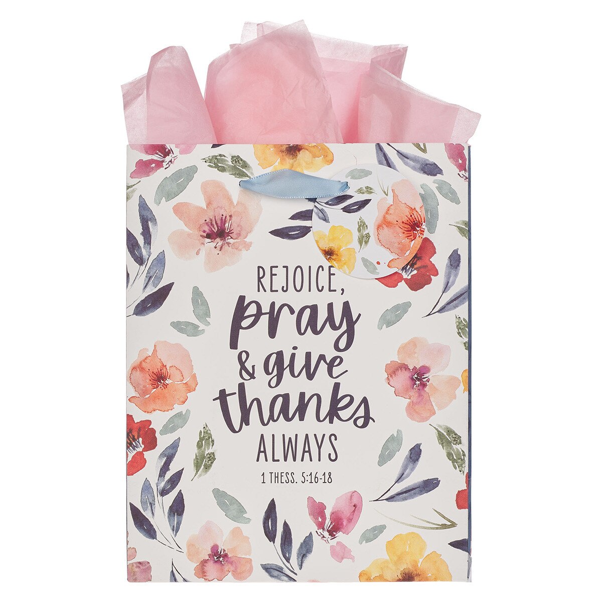 Rejoice Bright Floral Medium Gift Bag - 1 Thessalonians 5:16-18