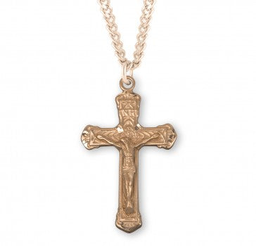 Intricate Lined Gold Over Sterling Silver Crucifix