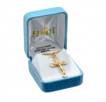 Intricate Lined Gold Over Sterling Silver Crucifix