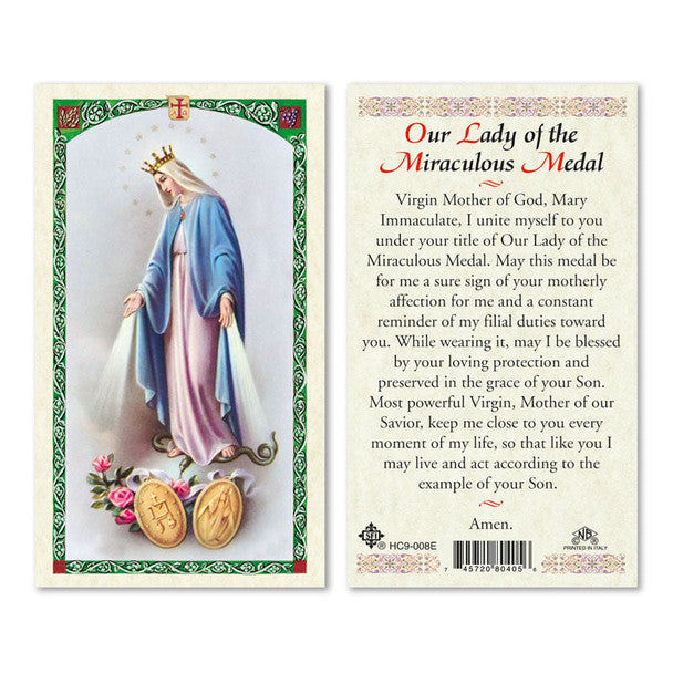 Our Lady Of Grace Miraculous Medal Laminated Prayer Card