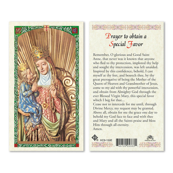St. Anne Prayer To Obtain Favor Laminated Prayer Card