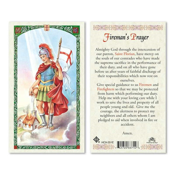 Saint Florian Laminated Prayer Card ( FIREMAN'S PRAYER )