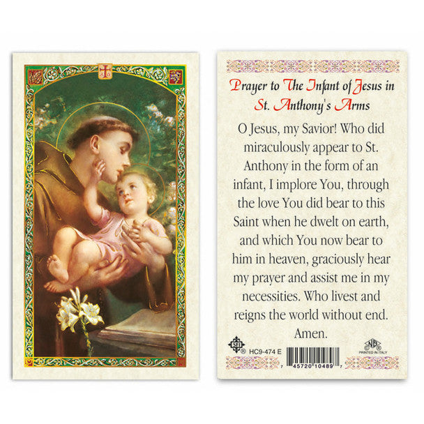 St. Anthony - Infant Of Jesus In St. Anthony'S Arms Laminated Prayer Card
