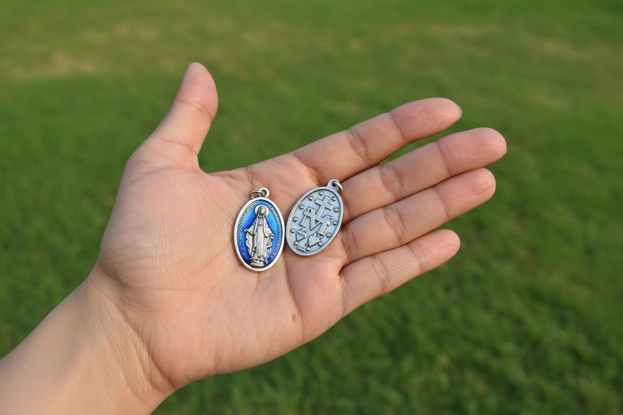1.25" MIRACULOUS MEDAL W/BLUE ENAMEL