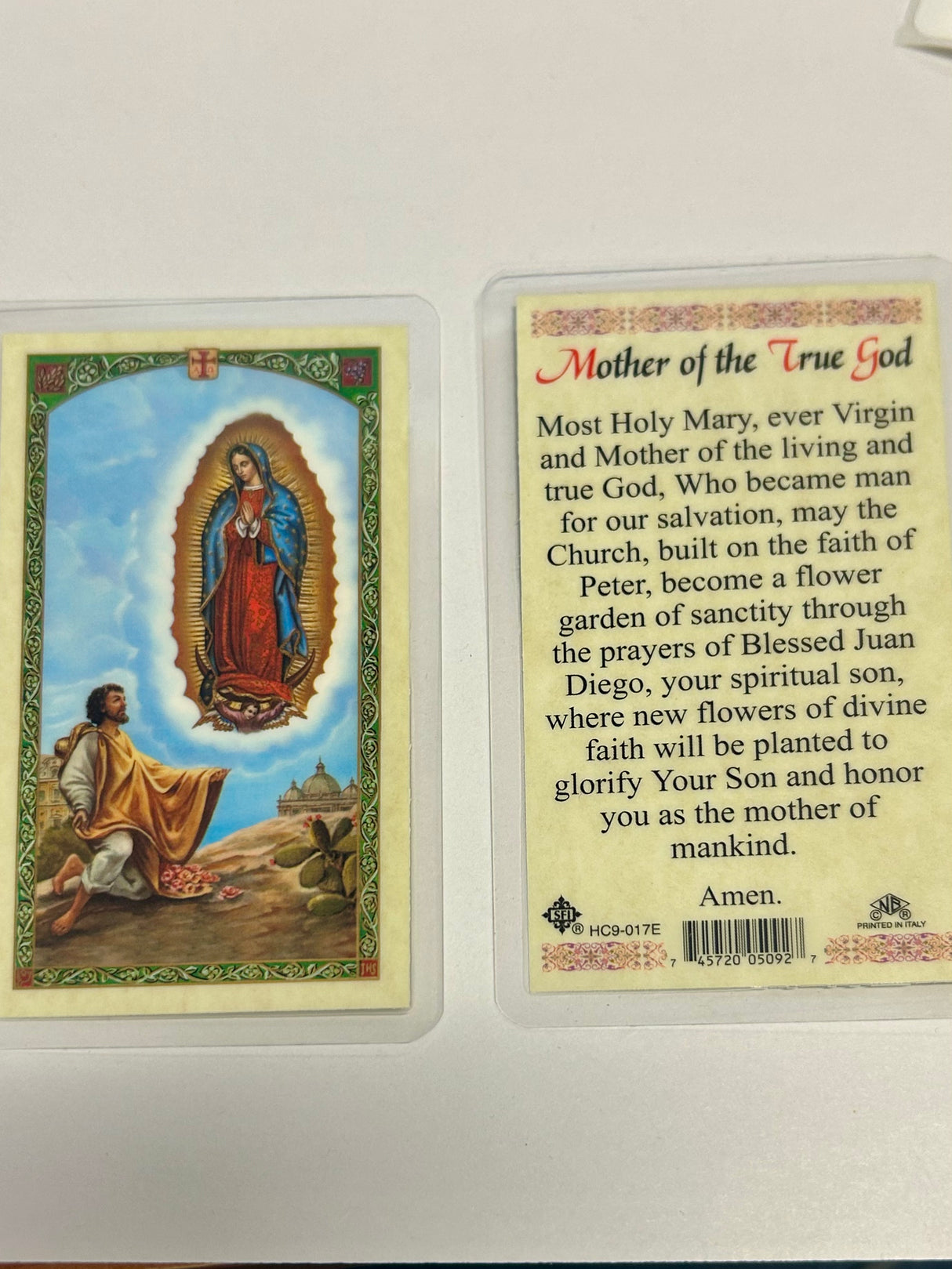 MOTHER OF TRUE GOD LAMINATED HOLY CARD