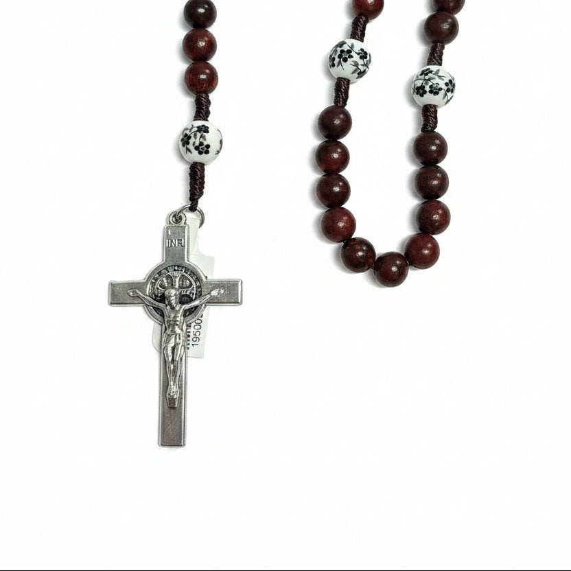 MONTE CASSINO - WOOD AND FLORAL CERAMIC ROSARY