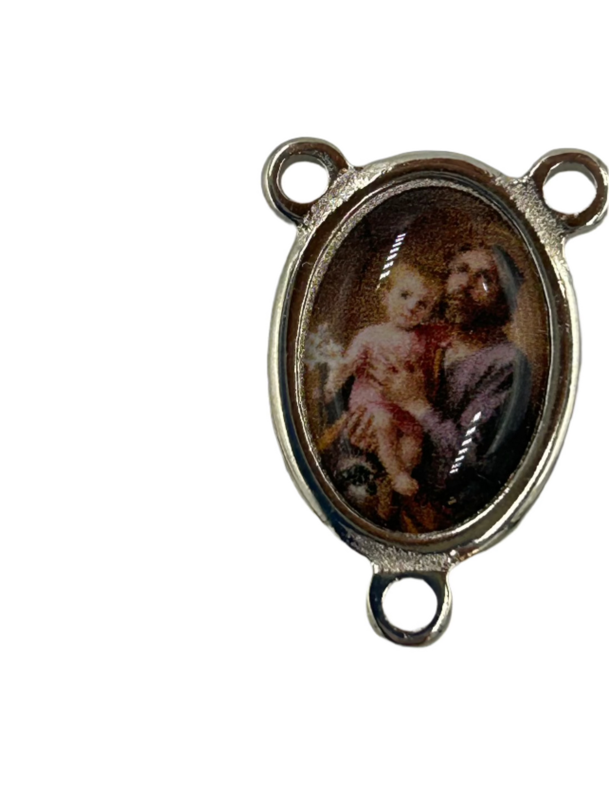 St Joseph Rosary Centers Silver with picture