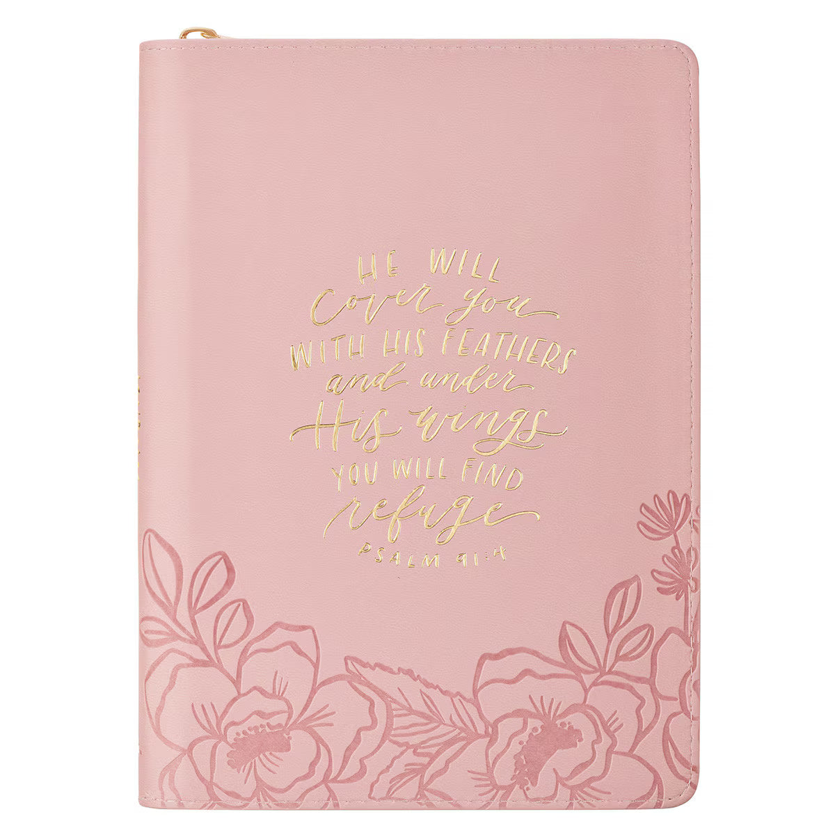 Under His Wings Pink Faux Leather Classic Journal with Zipper Closure - Psalm 91:4