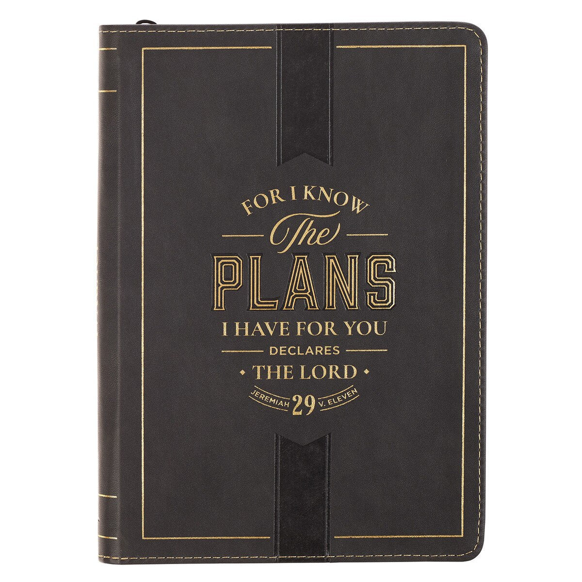 The Plans Charcoal Faux Leather Classic Journal with Zipper Closure - Jeremiah 29:11