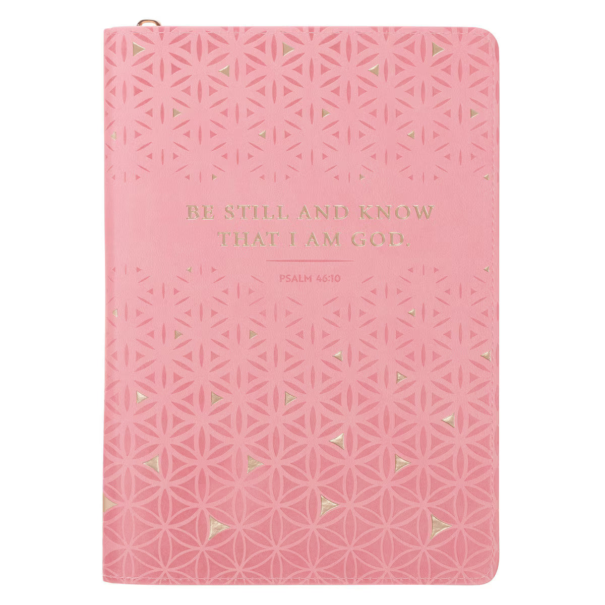 Be Still and Know Geometric Pink Faux Leather Journal with Zipper Closure - Psalm 46:10