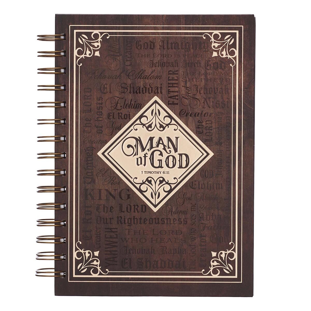 Man Of God Large Spiral Journal in Brown - 1 Timothy 6:11