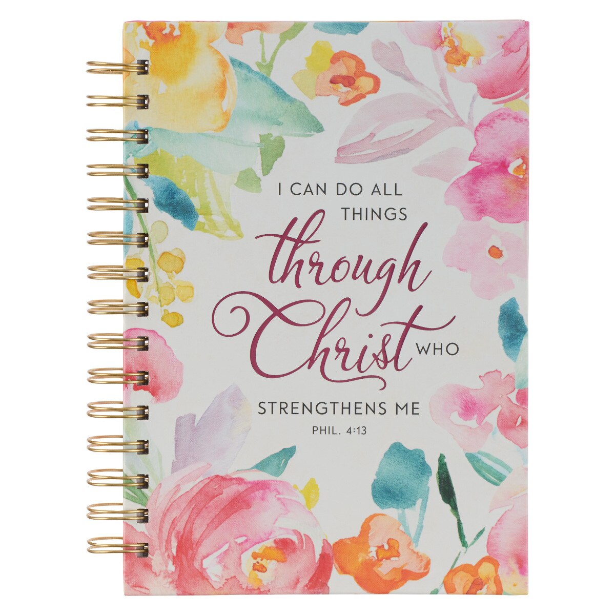 All Things Through Christ Multi-colored Floral Large Wirebound Journal - Philippians 4:13