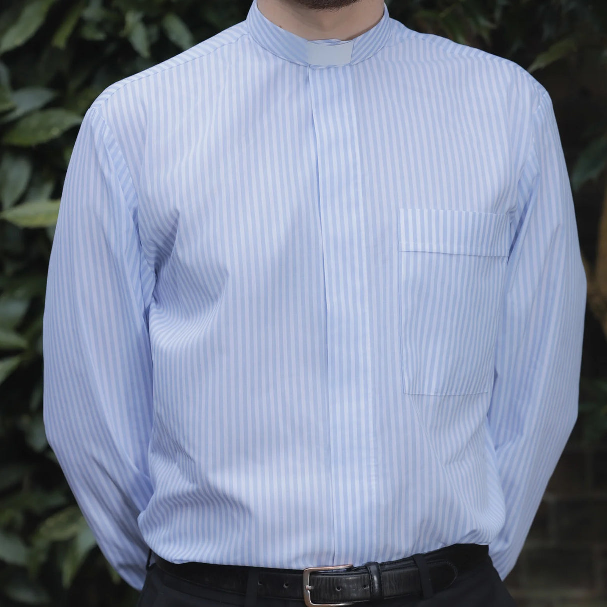 Blue stipes Long Sleeve Tab Collar Clergy Shirt