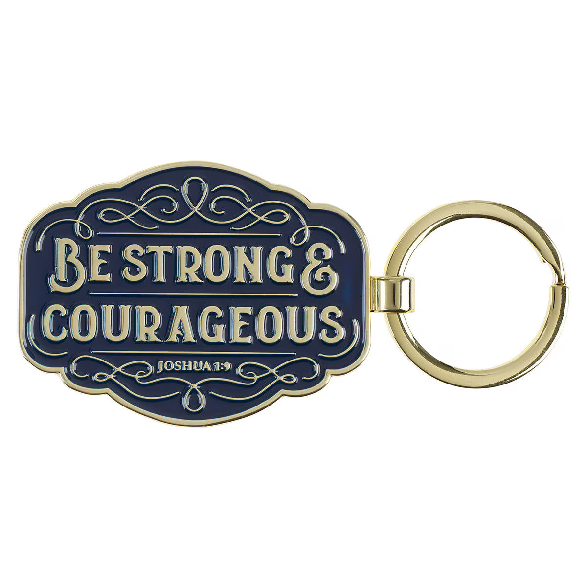 Strong and Courageous Blue Metal Keychain - Joshua 1:9