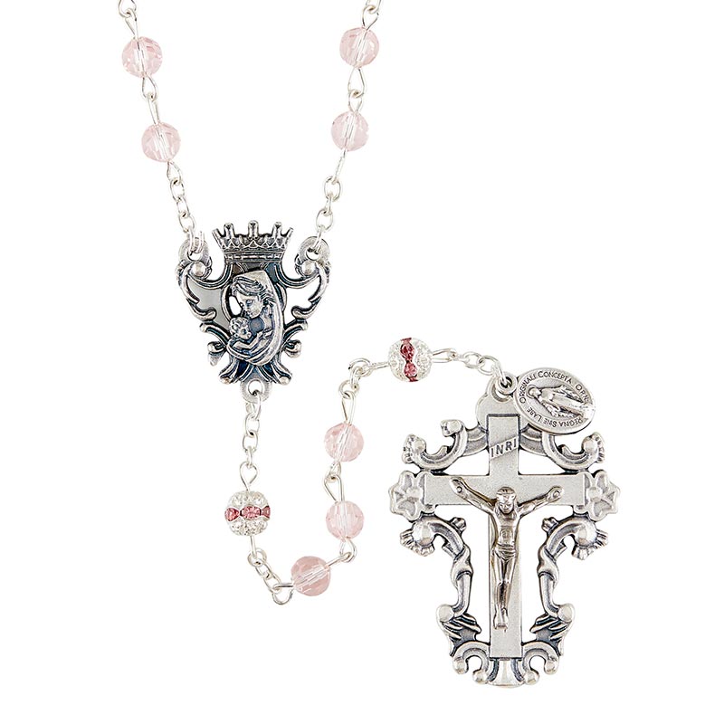Pink Diamond-Cut Crystal Rosary