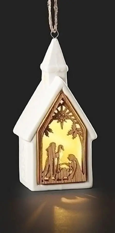 LIGHTED CHURCH ORNAMENT 4.7"H