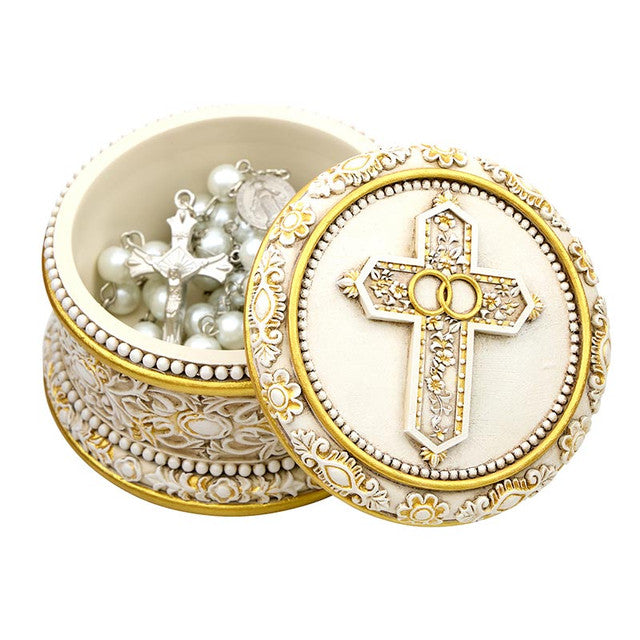 Double-Ring Cross Wedding Rosary Box