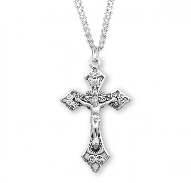 2-1/16" x 1-1/4" Sterling Silver Rosary Crucifix 24" Ch-Bxd