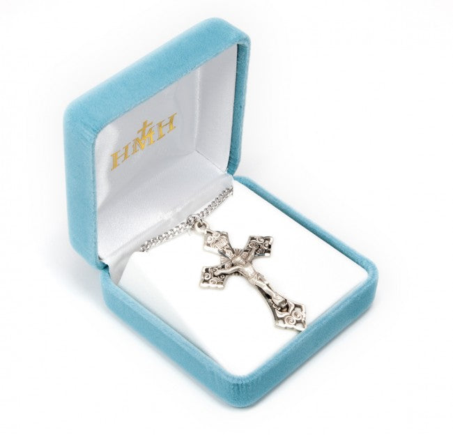2-1/16" x 1-1/4" Sterling Silver Rosary Crucifix 24" Ch-Bxd