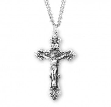 Sterling Silver Filigree Scroll Relief Design Crucifix