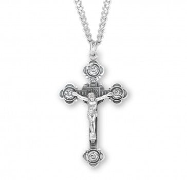Rosebud Design Sterling Silver Crucifix