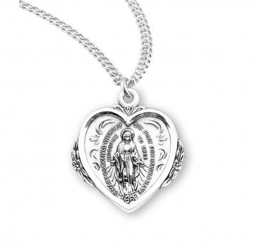 Sterling Silver Heart Shaped Miraculous Medal