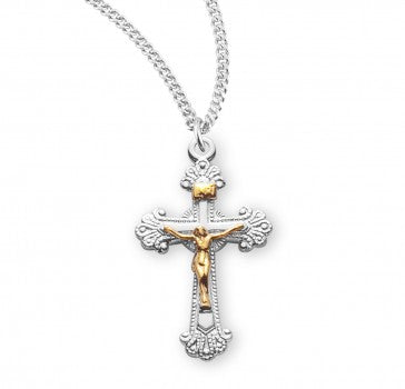 Two Toned Fancy Engraved Sterling Silver Crucifix