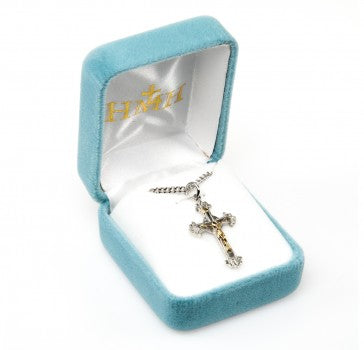 Two Toned Fancy Engraved Sterling Silver Crucifix