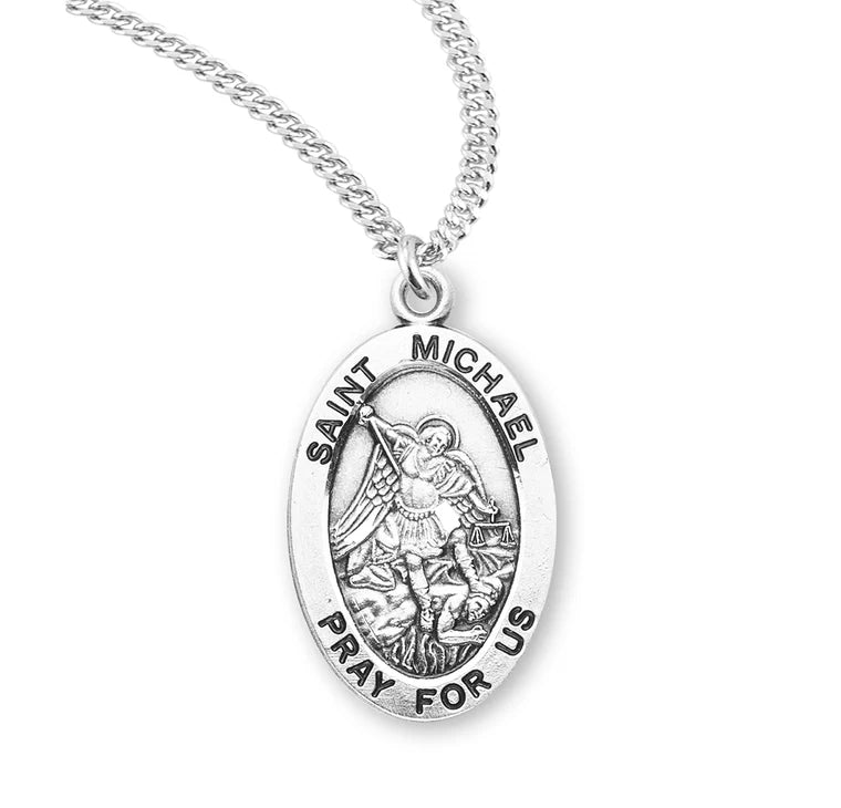 20"Saint Michael Oval Sterling Silver Medal