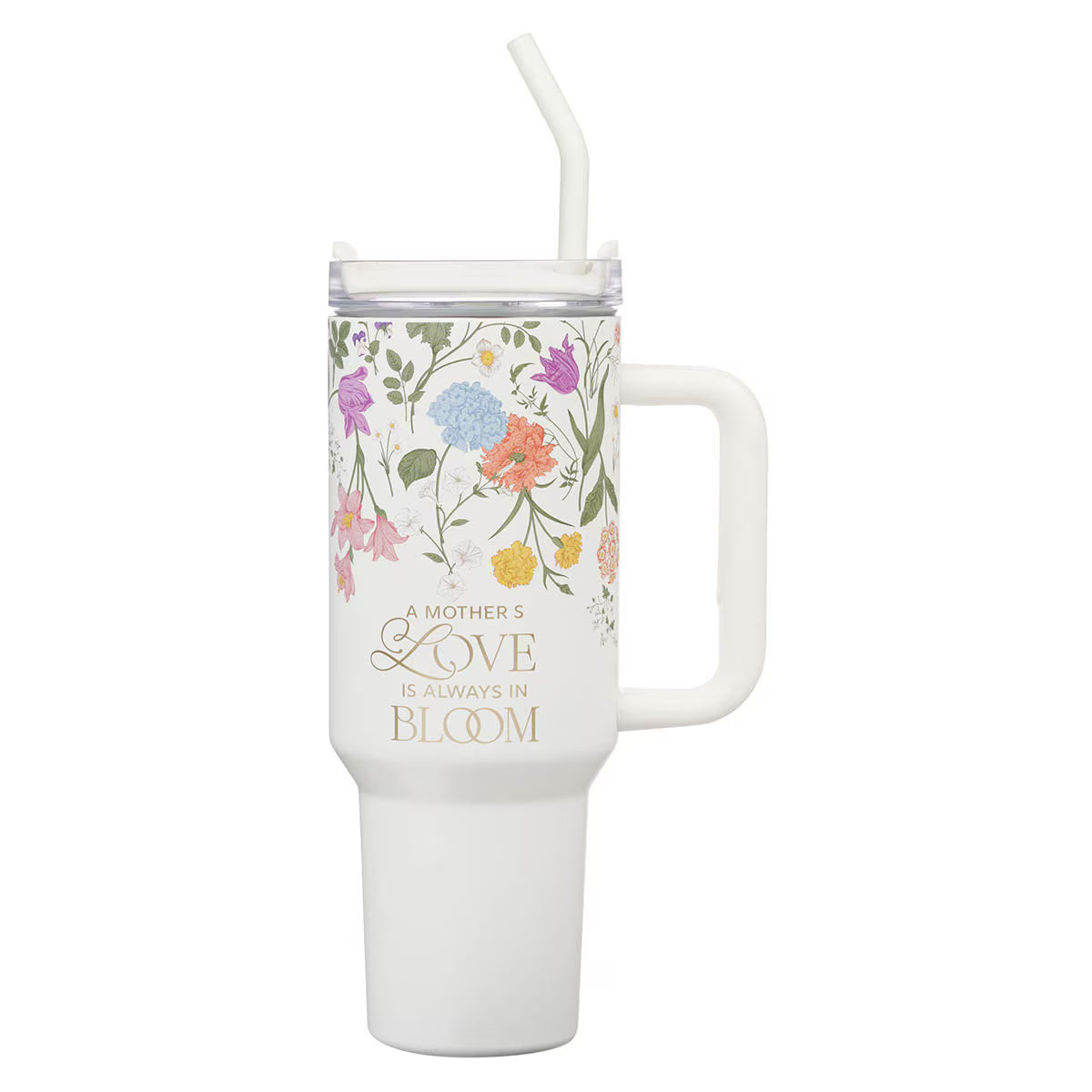 Grace White Wildflower 40 oz Stainless Steel Tumbler with Straw - 2 Corinthians 12:9 L-2