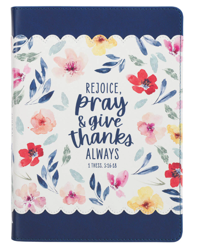 Give Thanks Blue Floral Faux Leather Classic Journal - 1 Thessalonians 5:16-17
