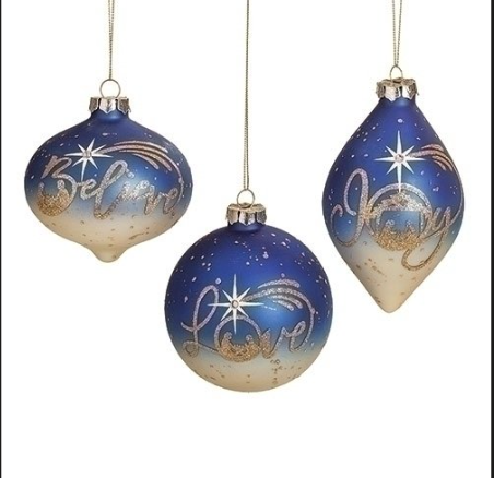 BLUE GLASS JOY ORNAMENT 3A 5.25"H