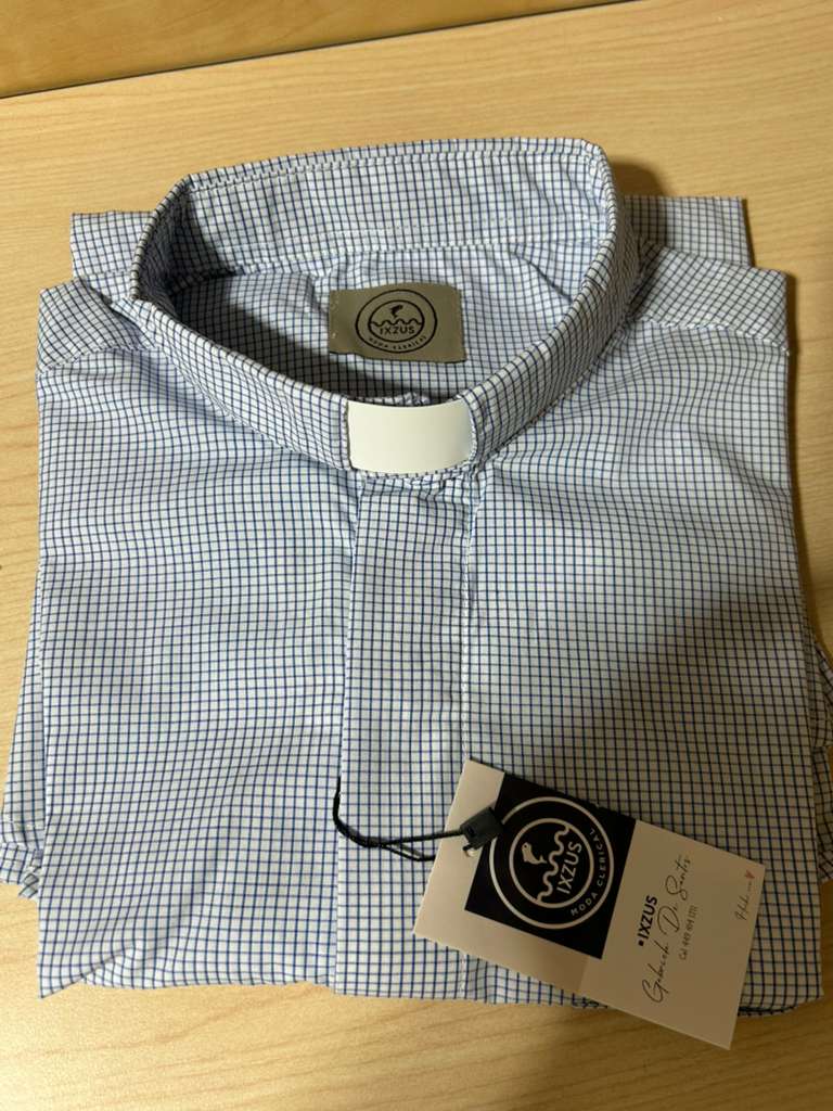 Blue Flannel Long Sleeve Tab Collar Clergy Shirt