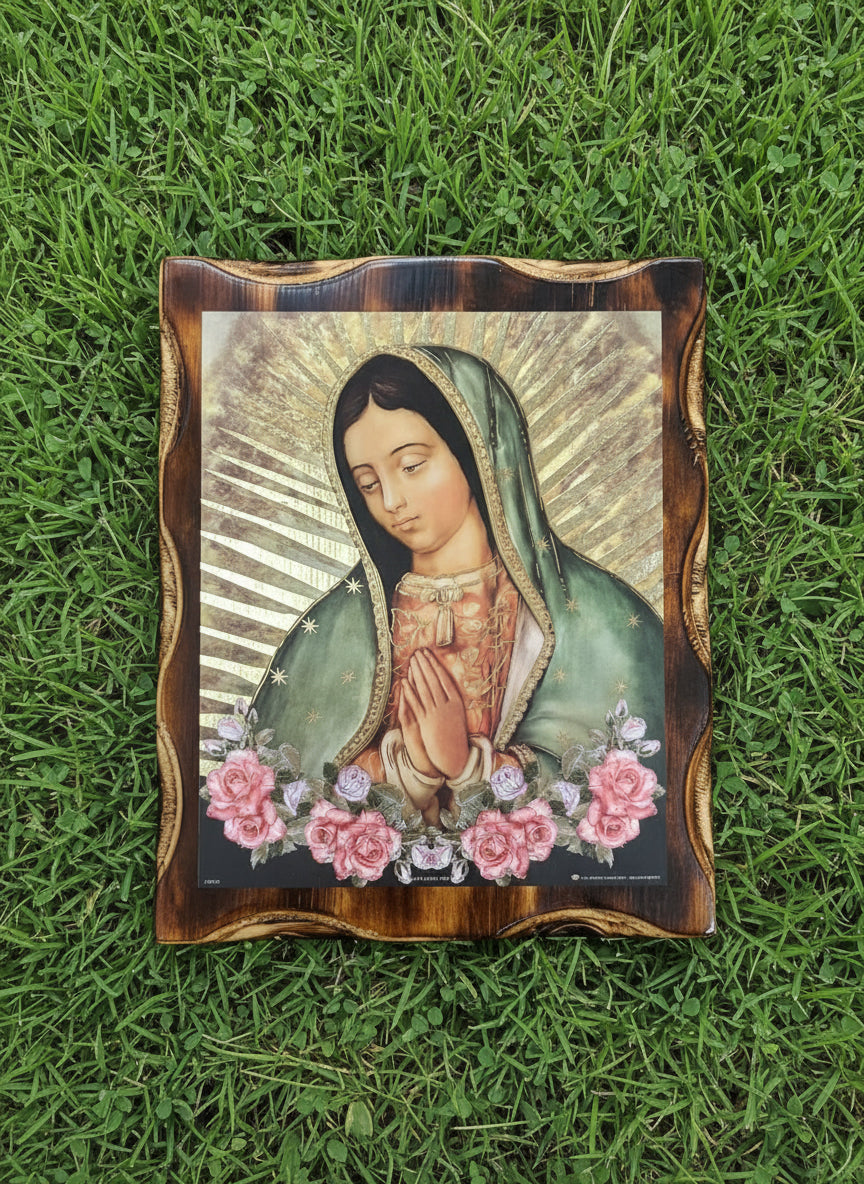 Our Lady of Guadalupe Canvas Icon with Ornate Golden outline 9X11