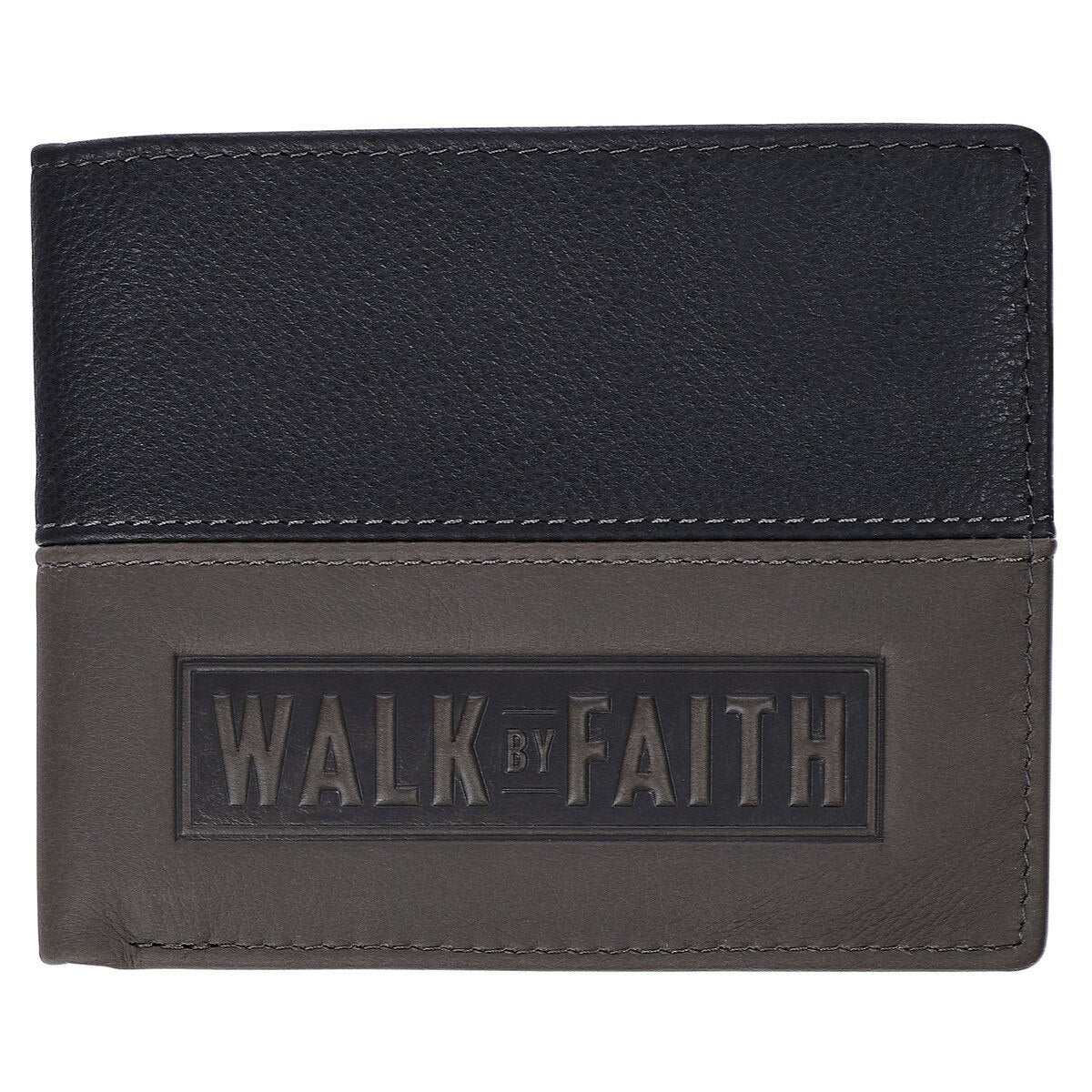 Walk by Faith Black and Gray Full Grain Leather Wallet - 2 Corinthians 5:7