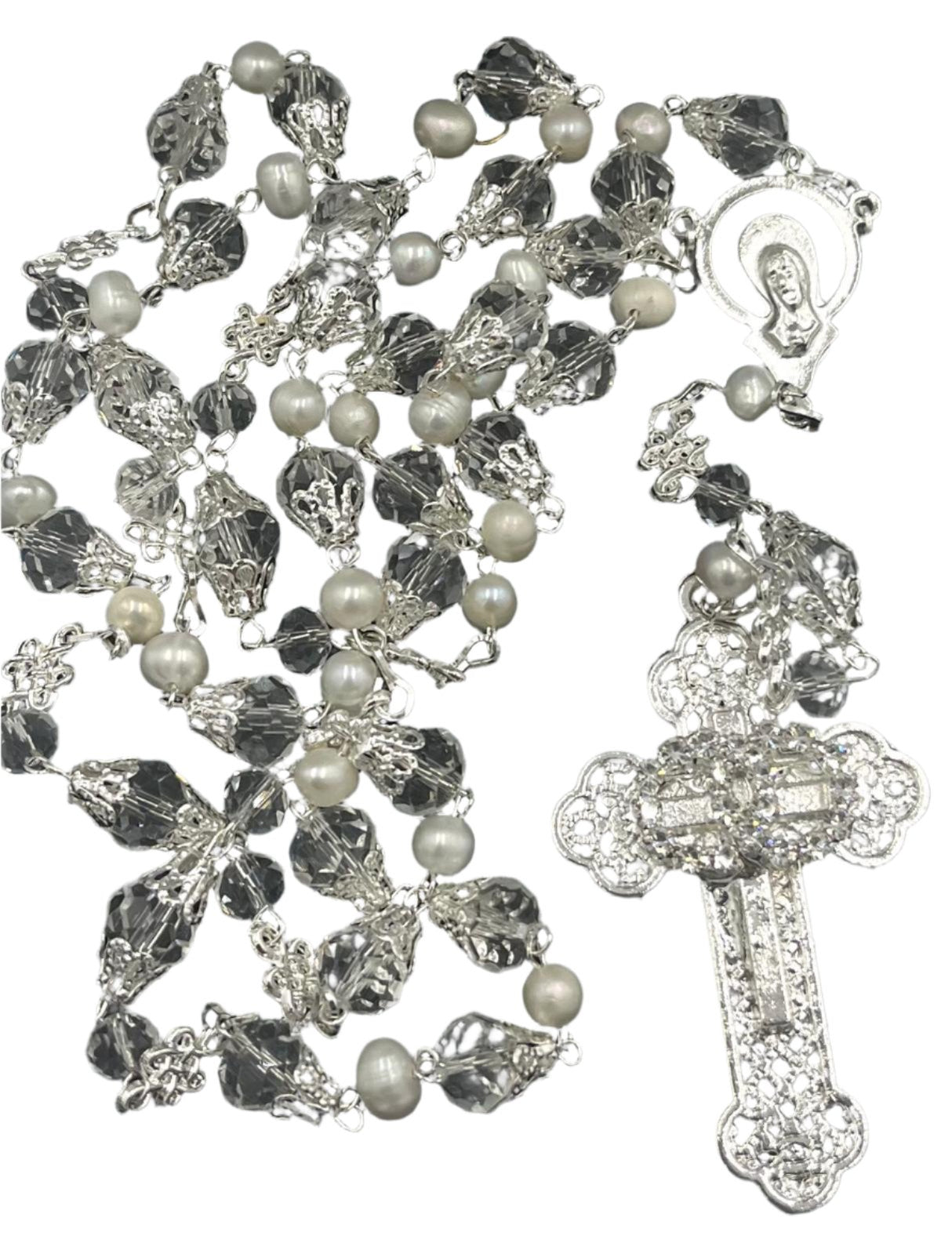 Silver River Pearl Glass Rosary
