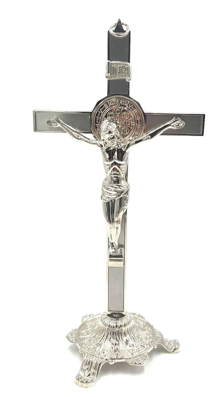 SAINT BENEDICT SILVER CRUCIFIX (REMOVABLE BASE) 11″ C3